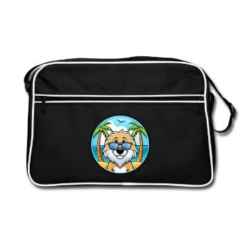Friesische Wasserhundrasse Cartoon Sonnenbrille Strand - Retro Tasche - Schwarz/Weiß - Vorne