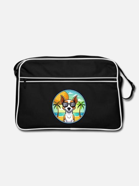 Decker Rat Terrier Hunderasse Cartoon Sonnenbrille - Retro Tasche - Schwarz/Weiß - Vorne