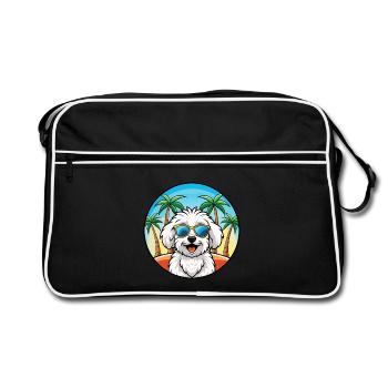 Bichon frisé race de chien dessin animé lunettes de soleil plage - Sac Retro - noir/blanc - Devant