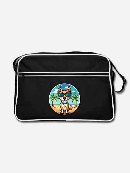 Brasilianischer Terrier Hunderasse Cartoon Sonnenbrille Strand - Retro Tasche - Schwarz/Weiß - Vorne