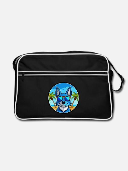 Blue Heeler Hunderasse Cartoon Sonnenbrille Strand - Retro Tasche - Schwarz/Weiß - Vorne