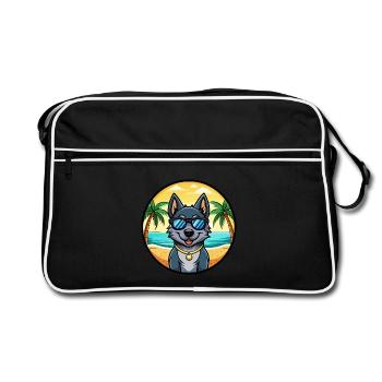 Black Norwegian Elkhound Dog Breed Cartoon Beach - Retro Bag - black/white - Front