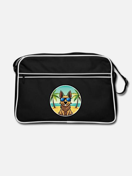 Australian Cattle Dog Rasse Cartoon Sonnenbrille Strand - Retro Tasche - Schwarz/Weiß - Vorne