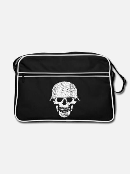 Schädelhelm / Schädelperlen - Retro Tasche - Schwarz/Weiß - Vorne
