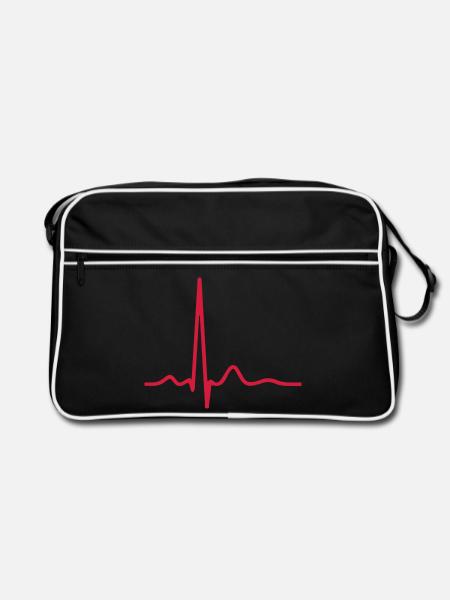 Ligne ECG du battement cardiaque Vecteur d’ondes d’impulsion médicale - Sac Retro - noir/blanc