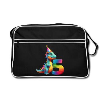 DINO 5 JAHRE DINOSAURIER 5. GEBURTSTAG - Retro Tasche - Schwarz/Weiß - Vorne