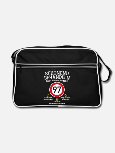 97. Geburtstag Schonend Behandeln Oldtimer Ist 97 - Retro Tasche - Schwarz/Weiß - Vorne