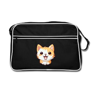 Pixie Bob Katze Cartoon Aquarell Illustration - Retro Tasche - Schwarz/Weiß - Vorne