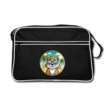 Tiger Cat Breed Cartoon Sunglasses Beach - Retro Bag - black/white - Front