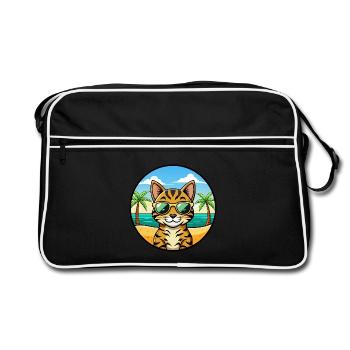Bengalische Katzenrasse Cartoon Sonnenbrille Strand - Retro Tasche - Schwarz/Weiß - Vorne