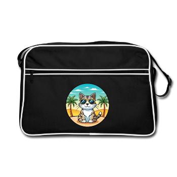 American Wirehair Cat Breed Cartoon Sunglass Beach - Retro Bag - black/white - Front