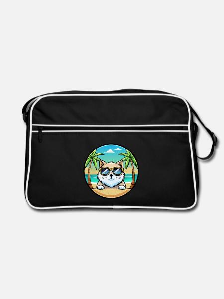 Himalaya-Katzenrasse Cartoon-Sonnenbrille Strand - Retro Tasche - Schwarz/Weiß - Vorne