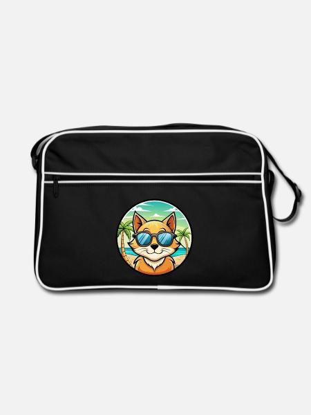 Donskoy Katzenrasse Cartoon Sonnenbrille Strand - Retro Tasche - Schwarz/Weiß - Vorne