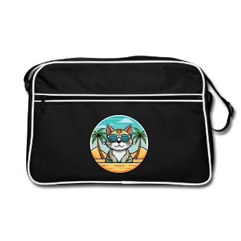 American Wirehair Cat Breed Cartoon Sunglass Beach - Retro Bag - black/white - Front
