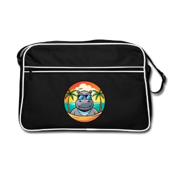 Nilpferd Lustige Cartoon Sommer Strand Sonnenbrille Cool - Retro Tasche - Schwarz/Weiß - Vorne