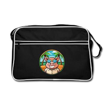 Cochon Drôle Dessin Animé Plage D’été Lunettes De Soleil Autocollant - Sac Retro - noir/blanc - Devant