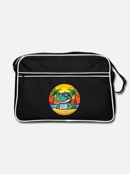 Krokodil Lustige Cartoon Sommer Strand Sonnenbrille - Retro Tasche - Schwarz/Weiß - Vorne