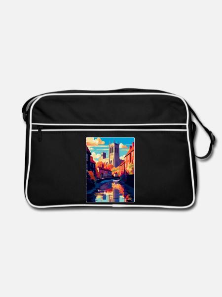 Durham England Uk Vintage Reiseposter Souvenir - Retro Tasche - Schwarz/Weiß - Vorne