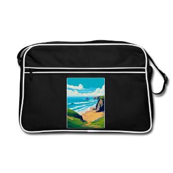 Bedruthan Steps Cornwall England Uk Reiseplakat - Retro Tasche - Schwarz/Weiß - Vorne