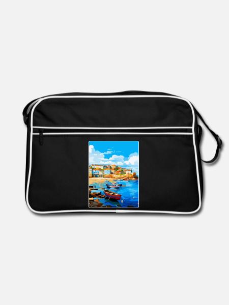 St Ives England Uk Vintage Reiseplakat Souvenir - Retro Tasche - Schwarz/Weiß - Vorne