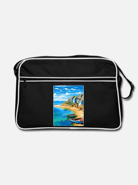 St Ives England Uk Vintage Reiseplakat Souvenir - Retro Tasche - Schwarz/Weiß - Vorne