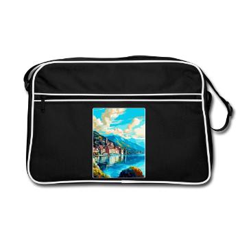 Lugano Schweiz Vintage Reiseplakat Souvenir - Retro Tasche - Schwarz/Weiß - Vorne