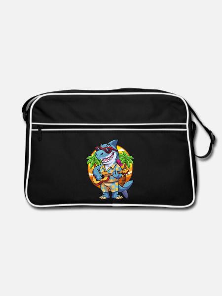 Lustige Hai Sommer Strand Sonnenbrille Hawaiianisch - Retro Tasche - Schwarz/Weiß - Vorne