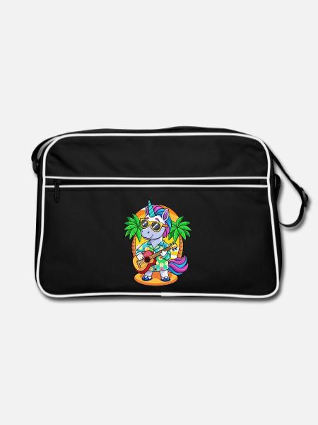 Lustige Einhorn Cartoon Sommer Strand Sonnenbrille - Retro Tasche - Schwarz/Weiß - Vorne
