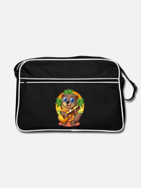Lustige Biber Cartoon Sommer Strand Sonnenbrille - Retro Tasche - Schwarz/Weiß - Vorne