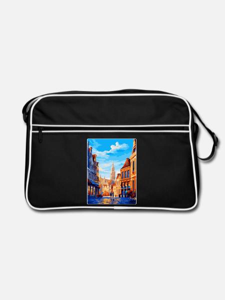 Brüssel Belgien Vintage Reiseplakat Souvenir - Retro Tasche - Schwarz/Weiß - Vorne