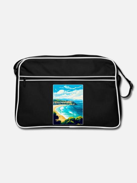 San Sebastian Spanien Vintage Reiseplakat Souvenir - Retro Tasche - Schwarz/Weiß - Vorne