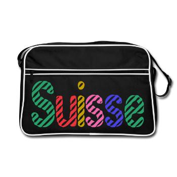 SUISSE. HUMOUR. PAYS. DRAPEAU. GENEVE. LAUSANNE - Sac Retro - noir/blanc - Devant