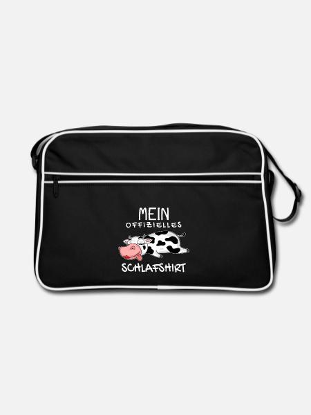 Offizielles Schlafshirt Kuh - Retro Tasche - Schwarz/Weiß - Vorne