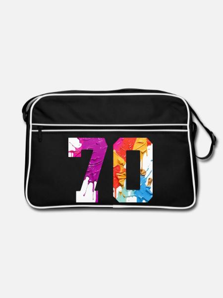 FARBIG NUMMER 70 BUNT 70. GEBURTSTAG - Retro Tasche - Schwarz/Weiß - Vorne
