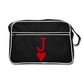 Poker Spielkarte - Herz Bube - Retro Tasche - Schwarz/Weiß - Vorne