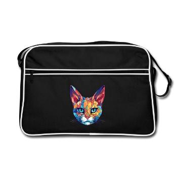 Pixie Bob Katze Bunte Aquarell Haustier Illustration - Retro Tasche - Schwarz/Weiß - Vorne