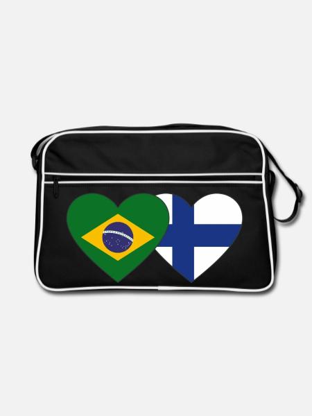 Brésil Finlande Flag Heart - Sac Retro - noir/blanc