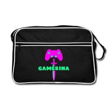 GAMERINA Neon Sword Logo - Retro Tasche - Schwarz/Weiß - Vorne