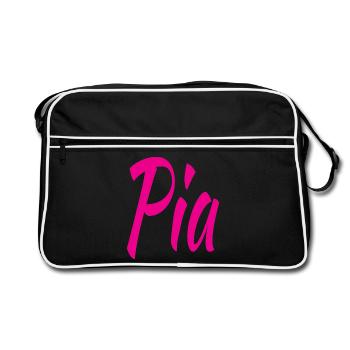 Pia Neon Script auf Schwarz - Retro Tasche - Schwarz/Weiß - Vorne
