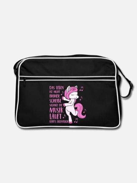 Musik Einhorn - Das Leben ist nicht immer Scheisse - Retro Tasche - Schwarz/Weiß