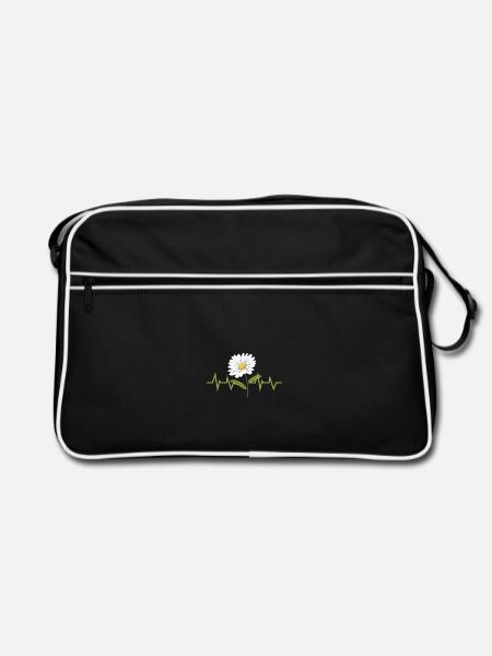 Gänseblümchen Herzschlag - Retro Tasche - Schwarz/Weiß