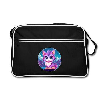 Pixie Cat Bunte Karikatur Aquarell Illustration - Retro Tasche - Schwarz/Weiß - Vorne