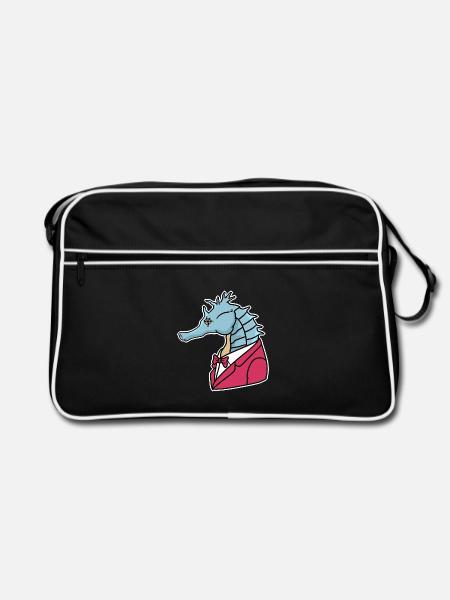 Distinguiertes Seepferdchen Smoking - Retro Tasche - Schwarz/Weiß