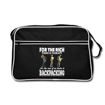 Reiche haben Therapie Wir sind Backpacker - Retro Tasche - Schwarz/Weiß - Vorne