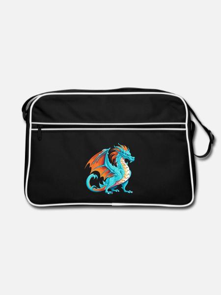 Drache Buntes Aquarell Cartoon Kawaii Tier - Retro Tasche - Schwarz/Weiß