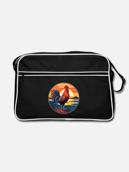 Hahn Buntes Aquarell Cartoon Kawaii Tier - Retro Tasche - Schwarz/Weiß