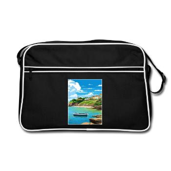 Polkerris Cornwall Vintage Reiseposter Souvenir - Retro Tasche - Schwarz/Weiß - Vorne