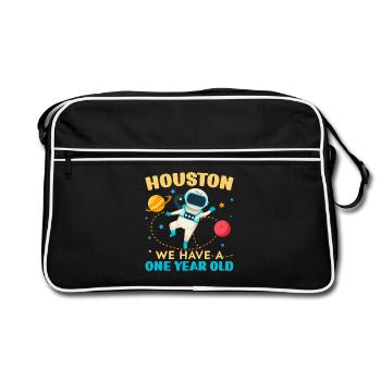 Houston Wir haben ein 1 Jahr altes 1st Birthday Bd - Retro Tasche - Schwarz/Weiß - Vorne