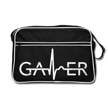 Gamer Herzkurve - Puls Controller Gaming Zocken - Retro Tasche - Schwarz/Weiß - Vorne