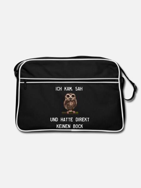 Eule - Ich kam, sah und hatte direkt keinen Bock - Retro Tasche - Schwarz/Weiß